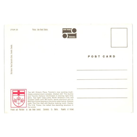 Vintage John Hinde Studios Toronto Canada Postcard Casa Loma Tourist Skyline - Picture 2 of 2